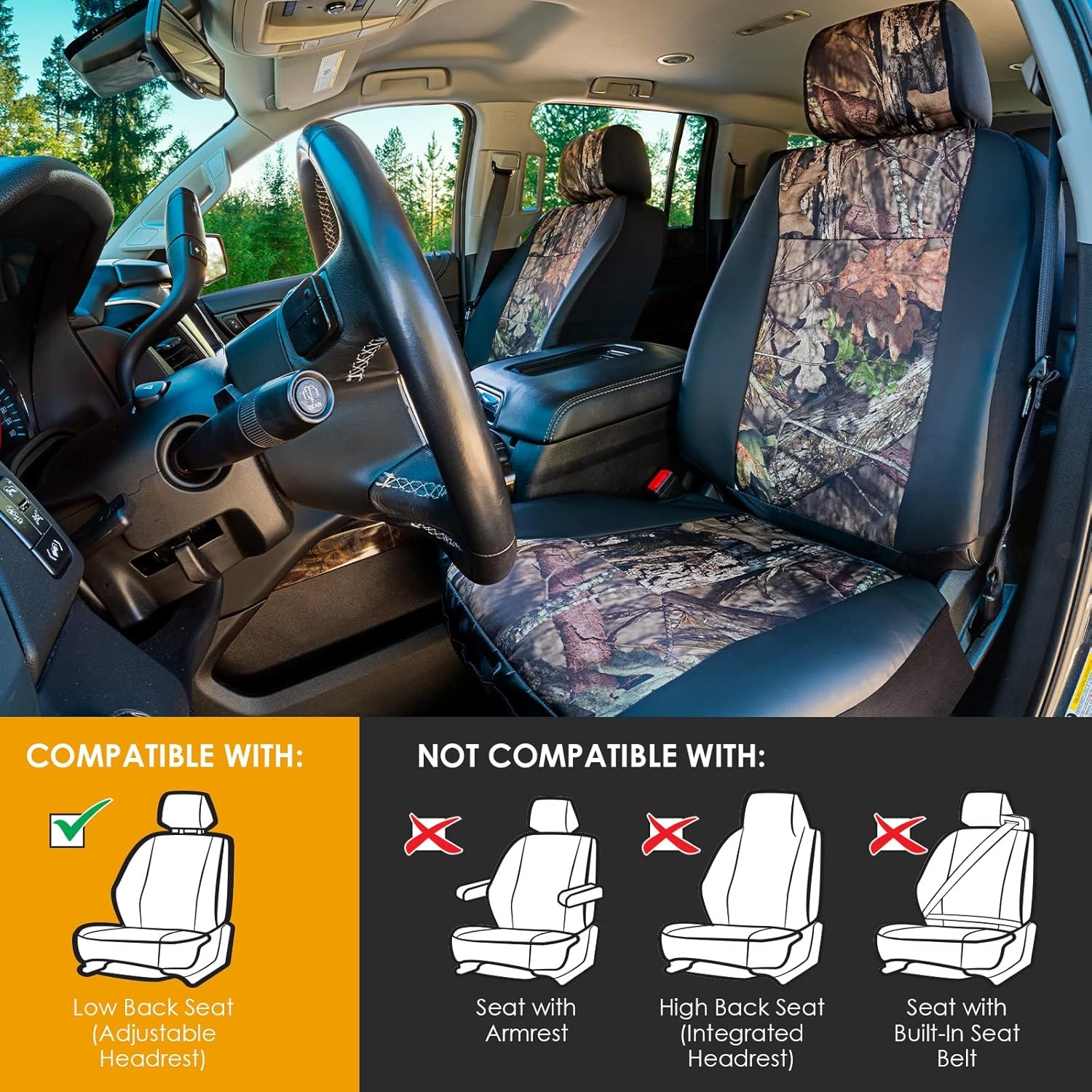 image:imageMossy Oak Heavy Duty Premium Truck Seat Covers for Front Seats Fits FullSize Truck SUV Padded Seat Cover with Bottom Wraparound Front amp Rear Storage PocketsFront Seat Protector Waterproof 2 pcTruck Front Cover Camo