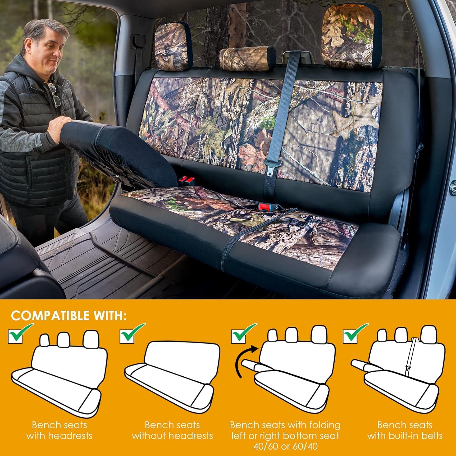 image:imageMossy Oak Heavy Duty Premium Truck Seat Covers for Front Seats Fits FullSize Truck SUV Padded Seat Cover with Bottom Wraparound Front amp Rear Storage PocketsFront Seat Protector Waterproof 2 pcTruck Rear Cover Camo