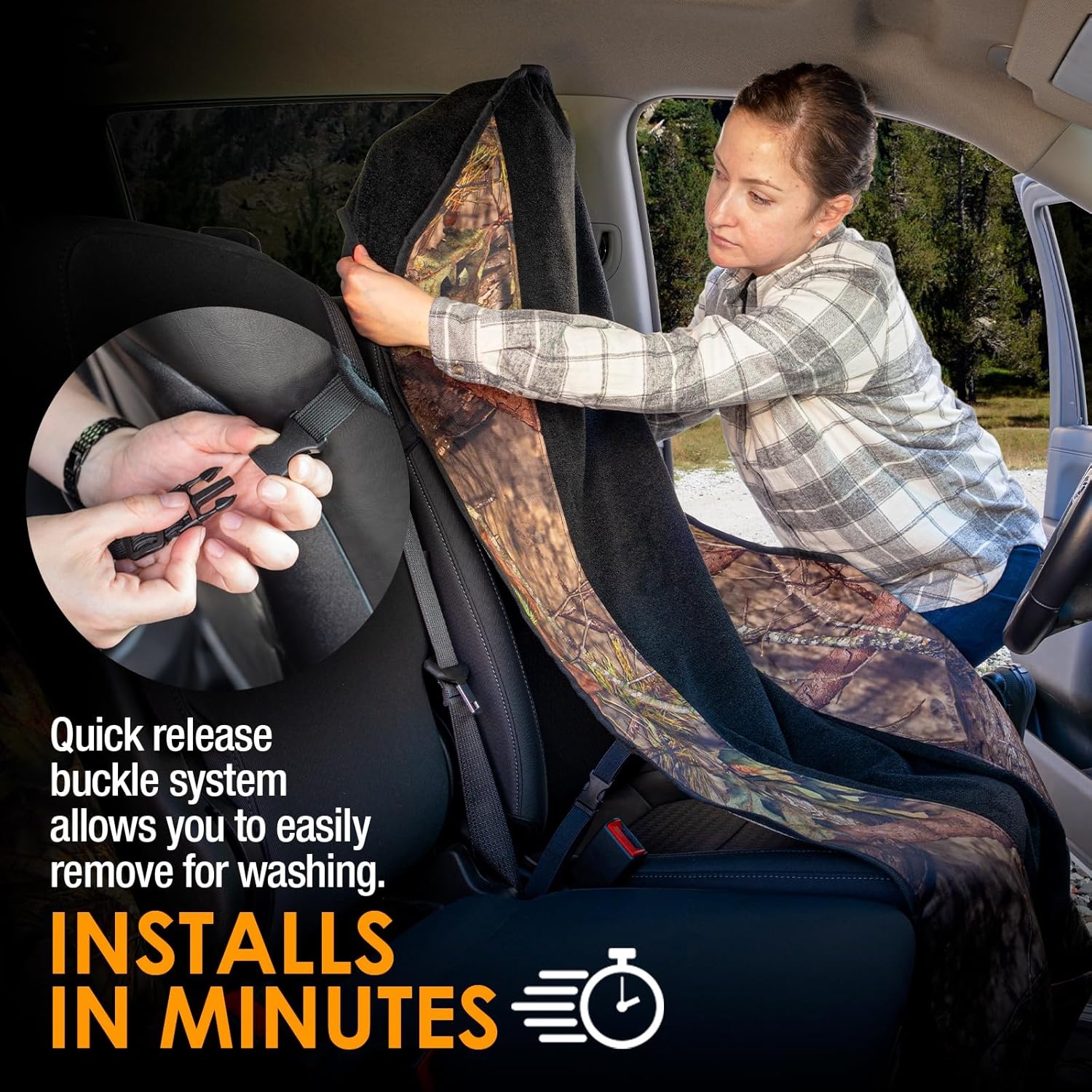 image:imageMossy Oak Heavy Duty Premium Truck Seat Covers for Front Seats Fits FullSize Truck SUV Padded Seat Cover with Bottom Wraparound Front amp Rear Storage PocketsFront Seat Protector Waterproof 2 pcTowel Seat Cover 1pcs