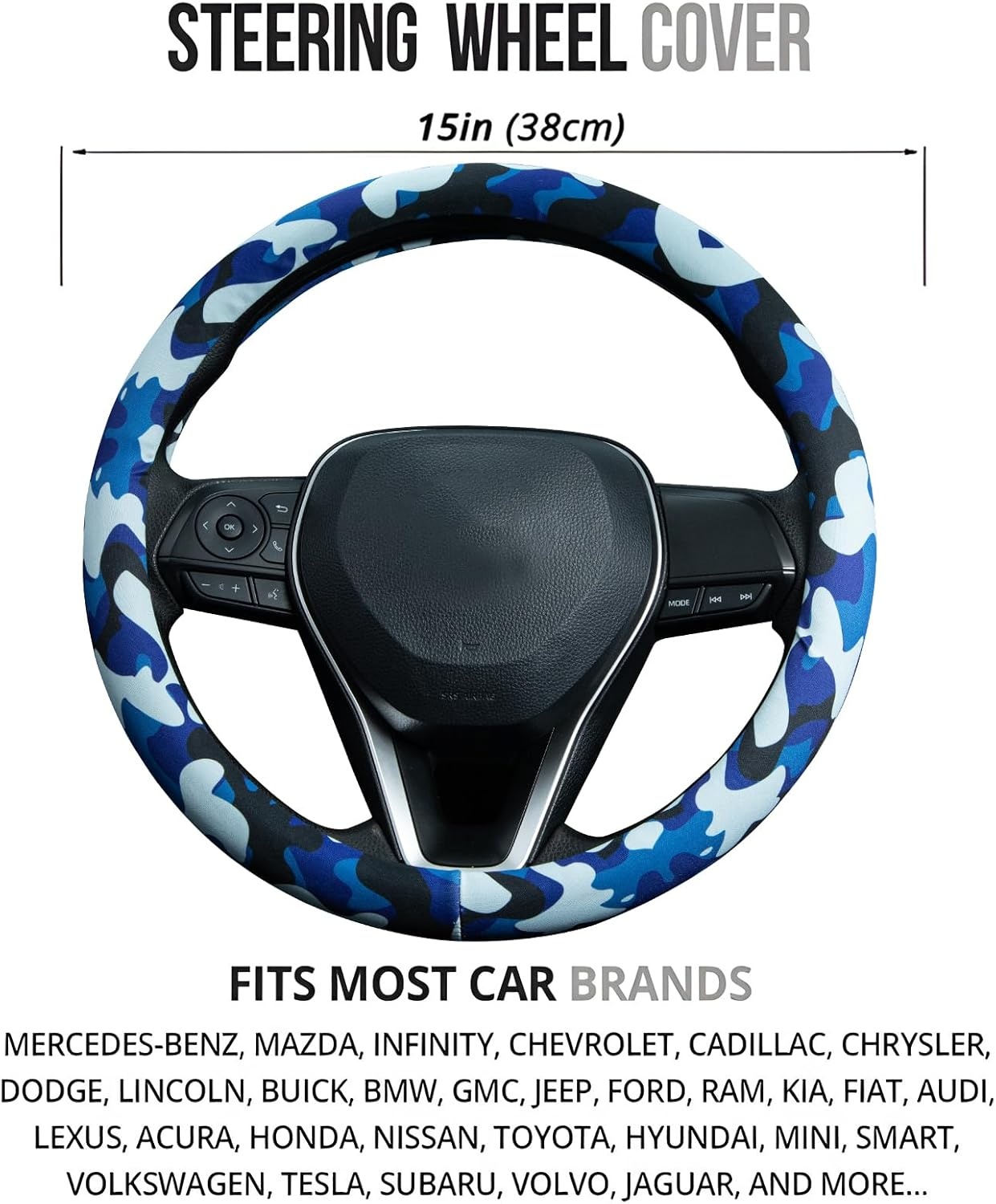 image:imageMossy Oak Shadow Grass Blades Steering Wheel Cover Auto Steering Wheel Protector AntiSlip Breathable Absorbing Sweat Universal Camo Car Accessories 14515 inchFit for Most Car Trucks SUVAir Force Blue Camo