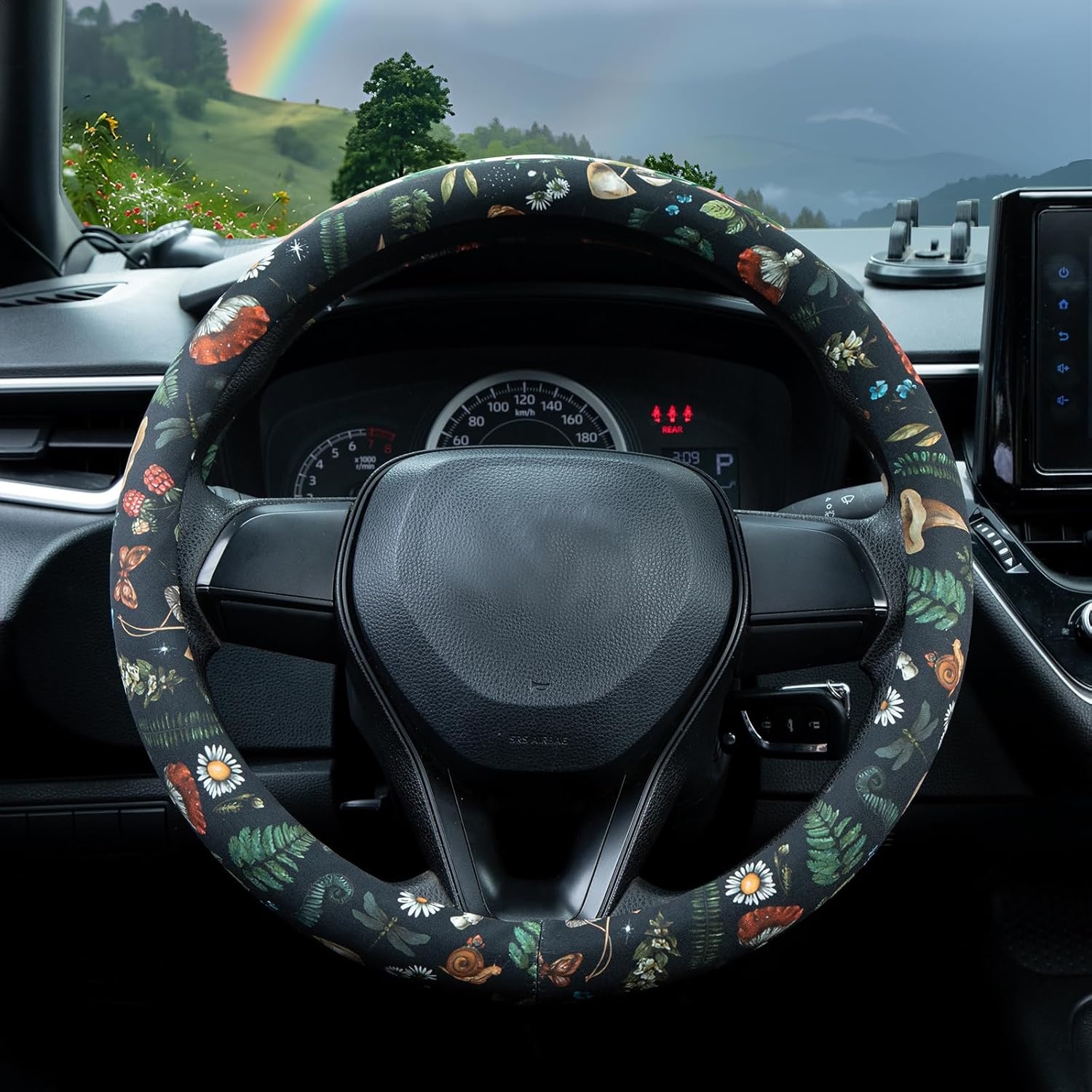 image:imageMossy Oak Shadow Grass Blades Steering Wheel Cover Auto Steering Wheel Protector AntiSlip Breathable Absorbing Sweat Universal Camo Car Accessories 14515 inchFit for Most Car Trucks SUVWoodland Fern Moth