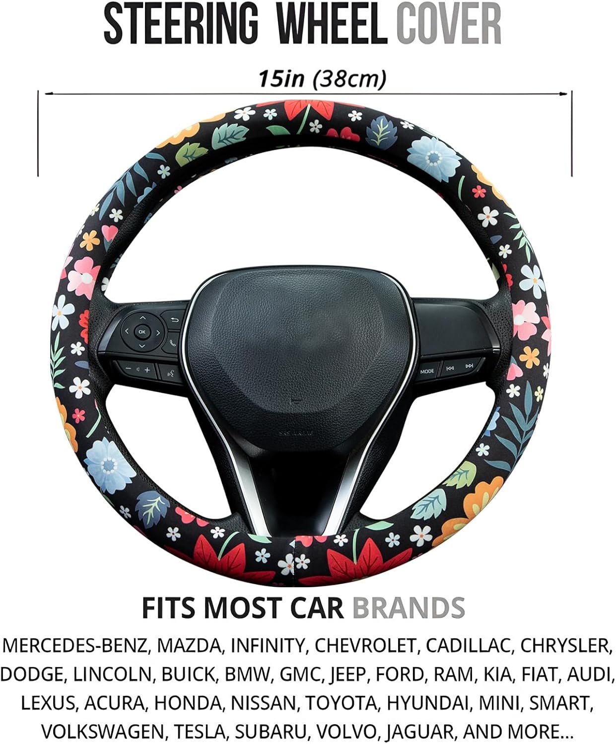 image:imageMossy Oak Shadow Grass Blades Steering Wheel Cover Auto Steering Wheel Protector AntiSlip Breathable Absorbing Sweat Universal Camo Car Accessories 14515 inchFit for Most Car Trucks SUVPersonalise Colorful Floral Flowers