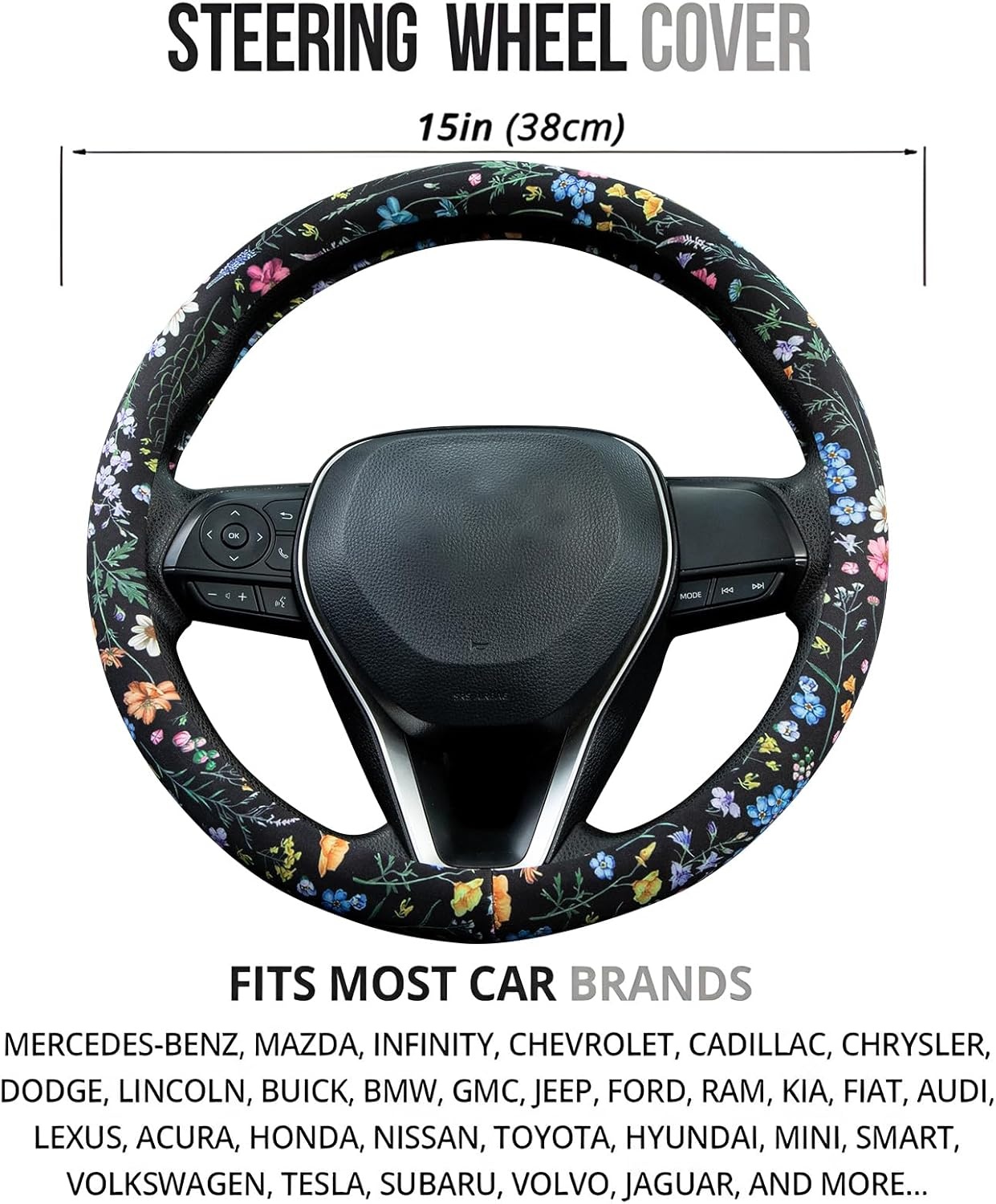 image:imageMossy Oak Shadow Grass Blades Steering Wheel Cover Auto Steering Wheel Protector AntiSlip Breathable Absorbing Sweat Universal Camo Car Accessories 14515 inchFit for Most Car Trucks SUVMulticolor Wildflower
