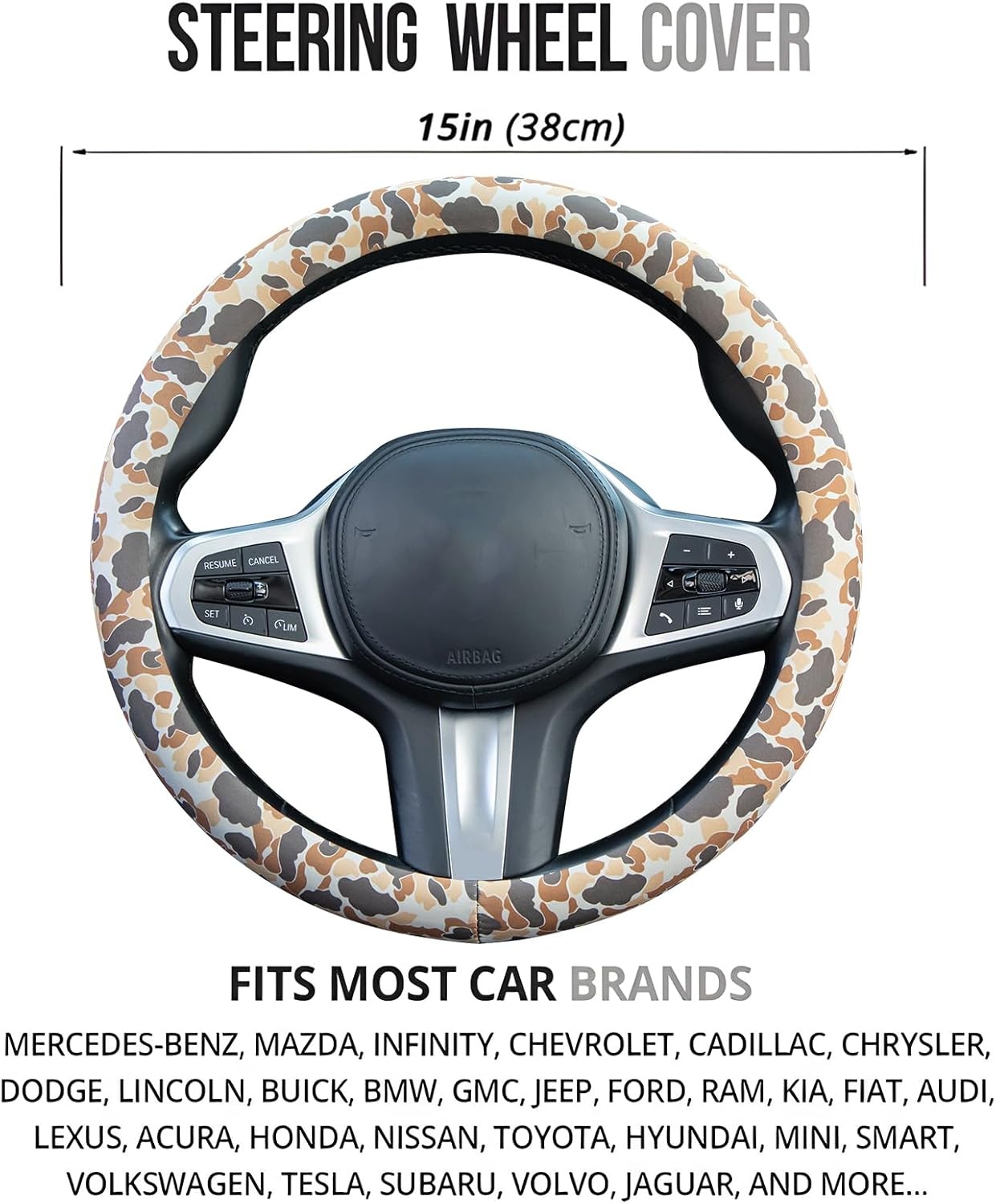 image:imageMossy Oak Shadow Grass Blades Steering Wheel Cover Auto Steering Wheel Protector AntiSlip Breathable Absorbing Sweat Universal Camo Car Accessories 14515 inchFit for Most Car Trucks SUVTan Duck Camo