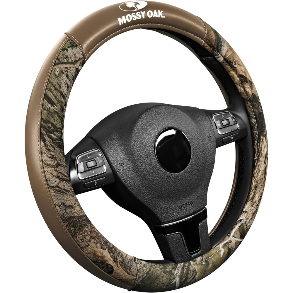 image:imageMossy Oak Camo Steering Wheel Cover Universal 15 inch  Made with Premium PVC Leather and Cotton Fabric  Official Licensed ProductBeige