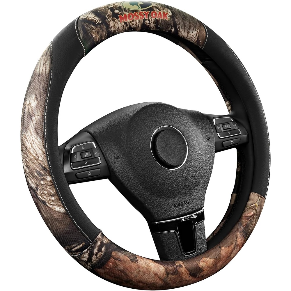 image:imageMossy Oak Full Camo Steering Wheel Cover Made from Premium Leather Universal Fit for 14 12 to 15 inches Official Licensed Product Beige ColorBlack