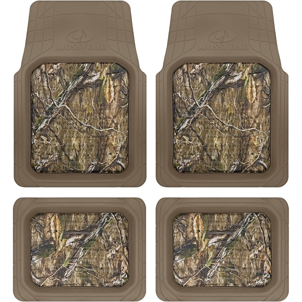 image:imageMossy Oak Heavy Duty Deep Dish Rubber Floor Mats Front and Rear Car Mats with AntiSlip Backing All Weather Protection Trim to Fit for Car SUV Van Trucks Beige Official Licensed ProductBeige