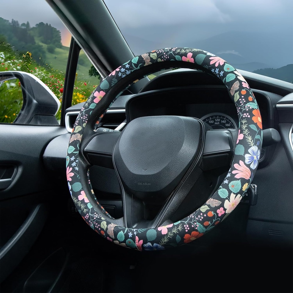 image:imageMossy Oak Shadow Grass Blades Steering Wheel Cover Auto Steering Wheel Protector AntiSlip Breathable Absorbing Sweat Universal Camo Car Accessories 14515 inchFit for Most Car Trucks SUVFlowers and Strawberries
