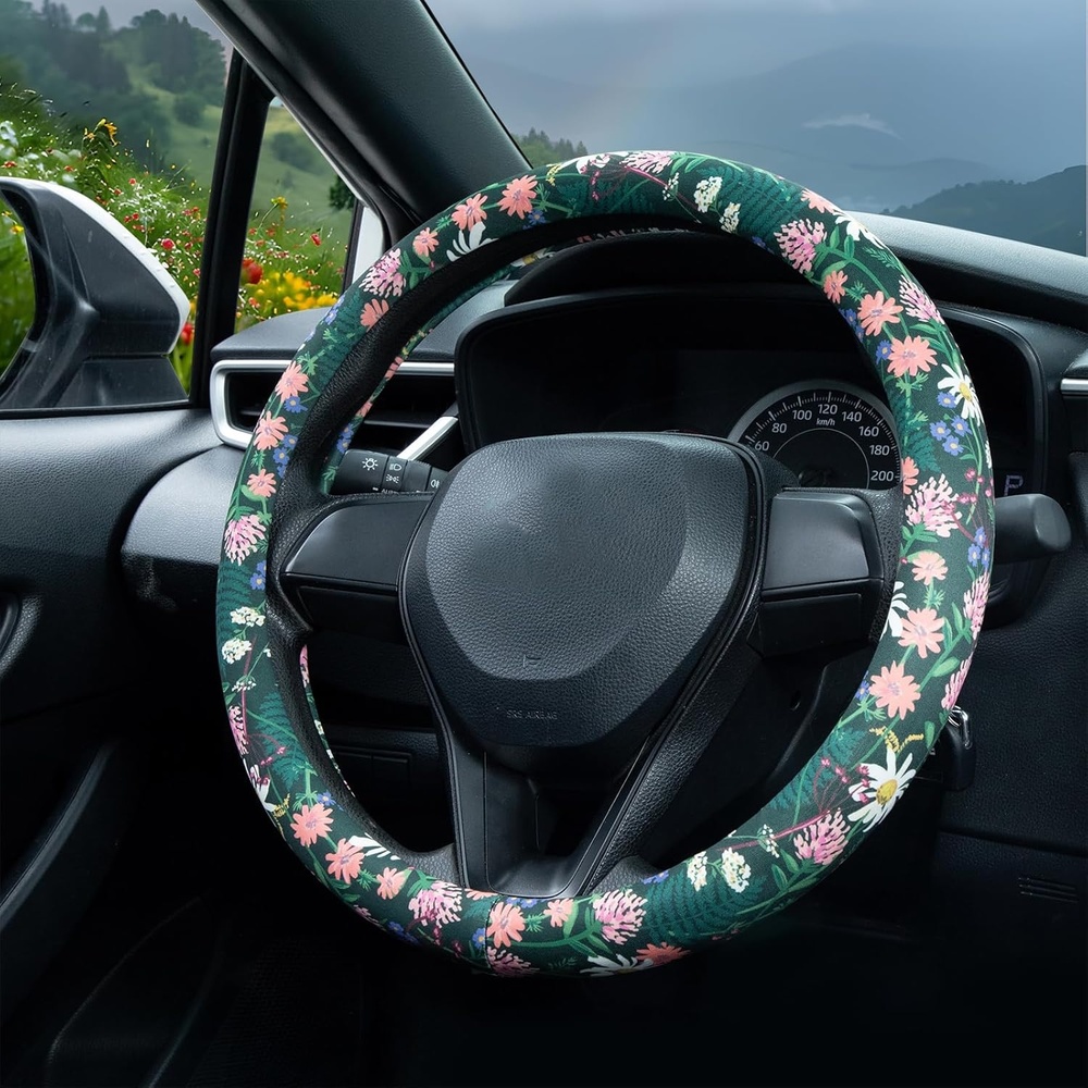 image:imageMossy Oak Shadow Grass Blades Steering Wheel Cover Auto Steering Wheel Protector AntiSlip Breathable Absorbing Sweat Universal Camo Car Accessories 14515 inchFit for Most Car Trucks SUVFlower  Floral  Daisies