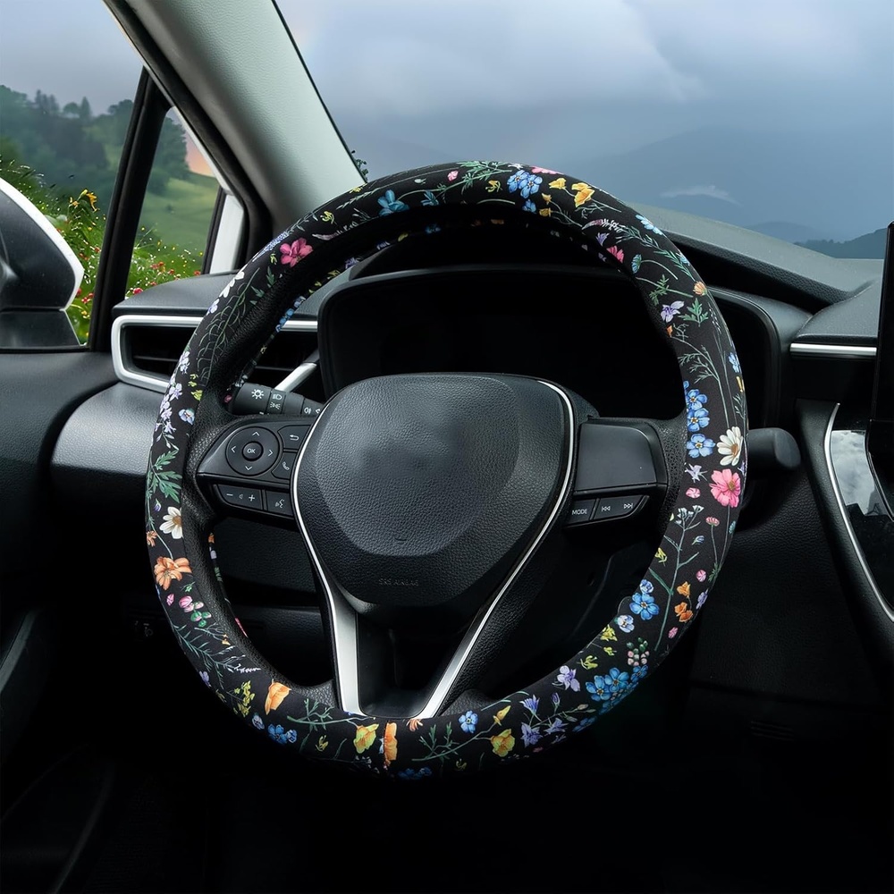 image:imageMossy Oak Shadow Grass Blades Steering Wheel Cover Auto Steering Wheel Protector AntiSlip Breathable Absorbing Sweat Universal Camo Car Accessories 14515 inchFit for Most Car Trucks SUVMulticolor Wildflower