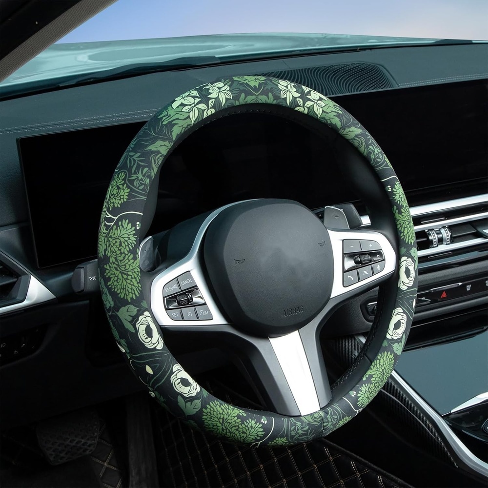 image:imageMossy Oak Shadow Grass Blades Steering Wheel Cover Auto Steering Wheel Protector AntiSlip Breathable Absorbing Sweat Universal Camo Car Accessories 14515 inchFit for Most Car Trucks SUVSage Green Floral and Plant