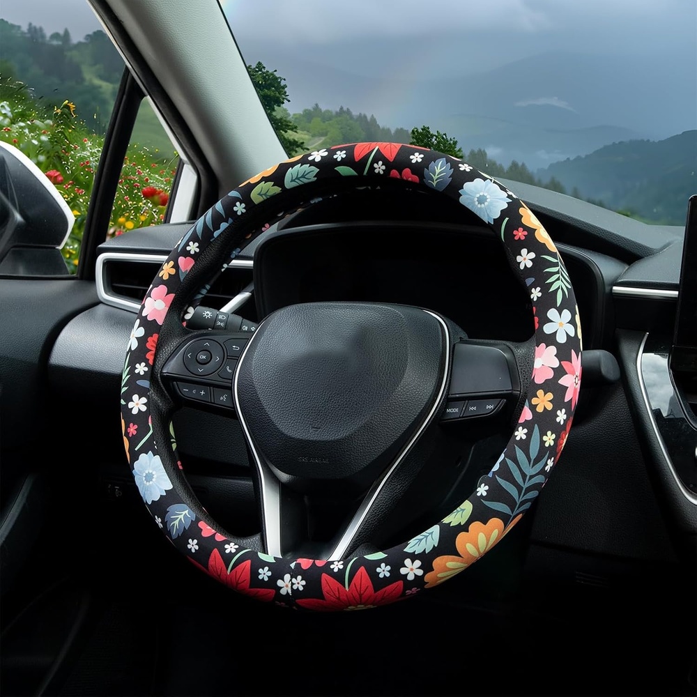image:imageMossy Oak Shadow Grass Blades Steering Wheel Cover Auto Steering Wheel Protector AntiSlip Breathable Absorbing Sweat Universal Camo Car Accessories 14515 inchFit for Most Car Trucks SUVPersonalise Colorful Floral Flowers