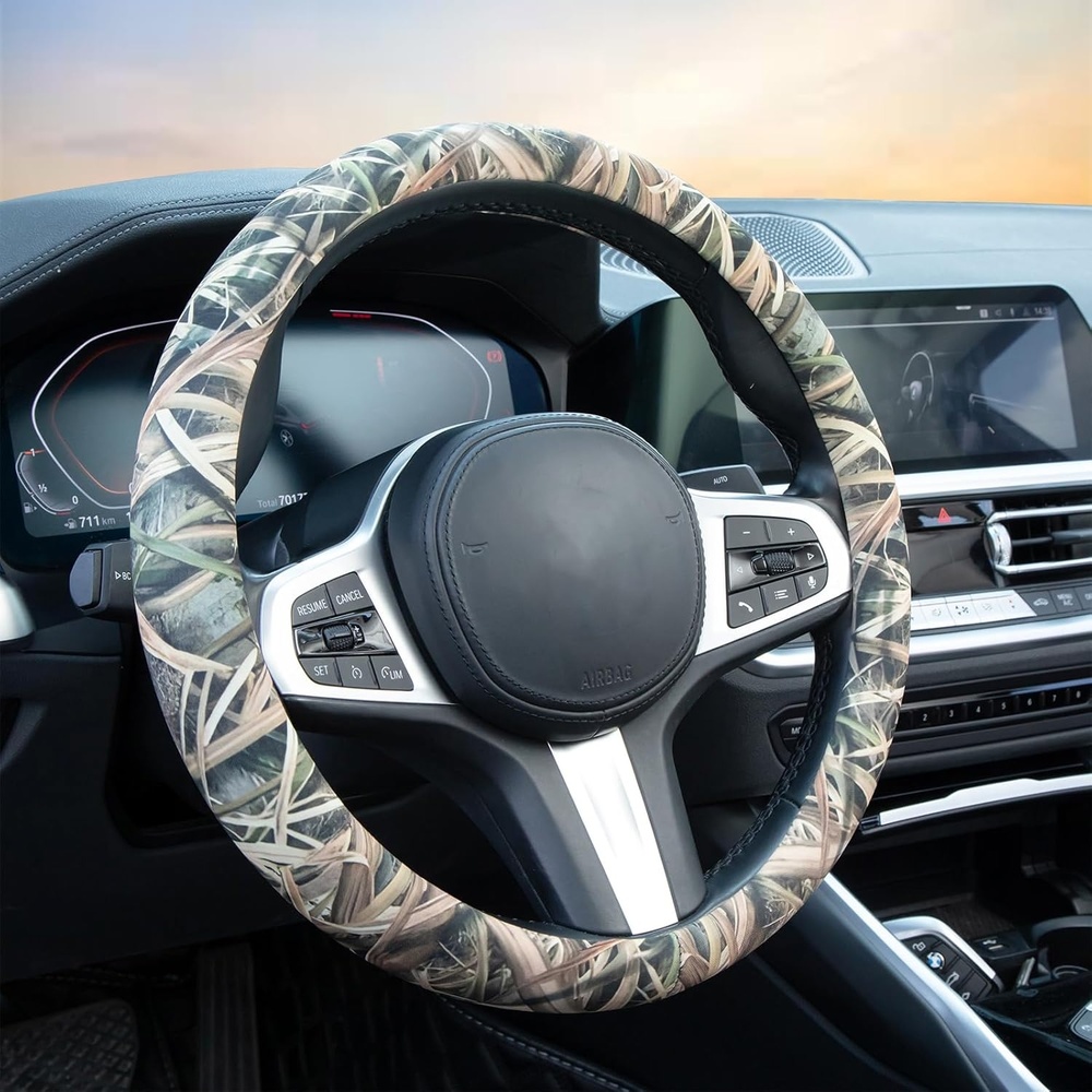 image:imageMossy Oak Shadow Grass Blades Steering Wheel Cover Auto Steering Wheel Protector AntiSlip Breathable Absorbing Sweat Universal Camo Car Accessories 14515 inchFit for Most Car Trucks SUVShadow Grass Blades