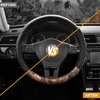 Mossy Oak Full Camo Steering Wheel Cover – Made from Premium Leather, Universal Fit for 14 1/2 to 15 inches – Official Licensed Product – Beige Color(Black)