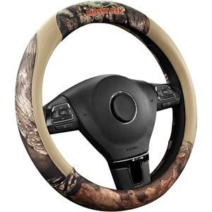 Mossy Oak Full Camo Steering Wheel Cover – Made from Premium Leather, Universal Fit for 14 1/2 to 15 inches – Official Licensed Product – Beige Color(Beige)