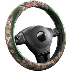 Mossy Oak Full Camo Steering Wheel Cover – Made from Premium Leather, Universal Fit for 14 1/2 to 15 inches – Official Licensed Product – Beige Color(GREEN)