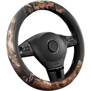 Mossy Oak Full Camo Steering Wheel Cover – Made from Premium Leather, Universal Fit for 14 1/2 to 15 inches – Official Licensed Product – Beige Color(Gray)