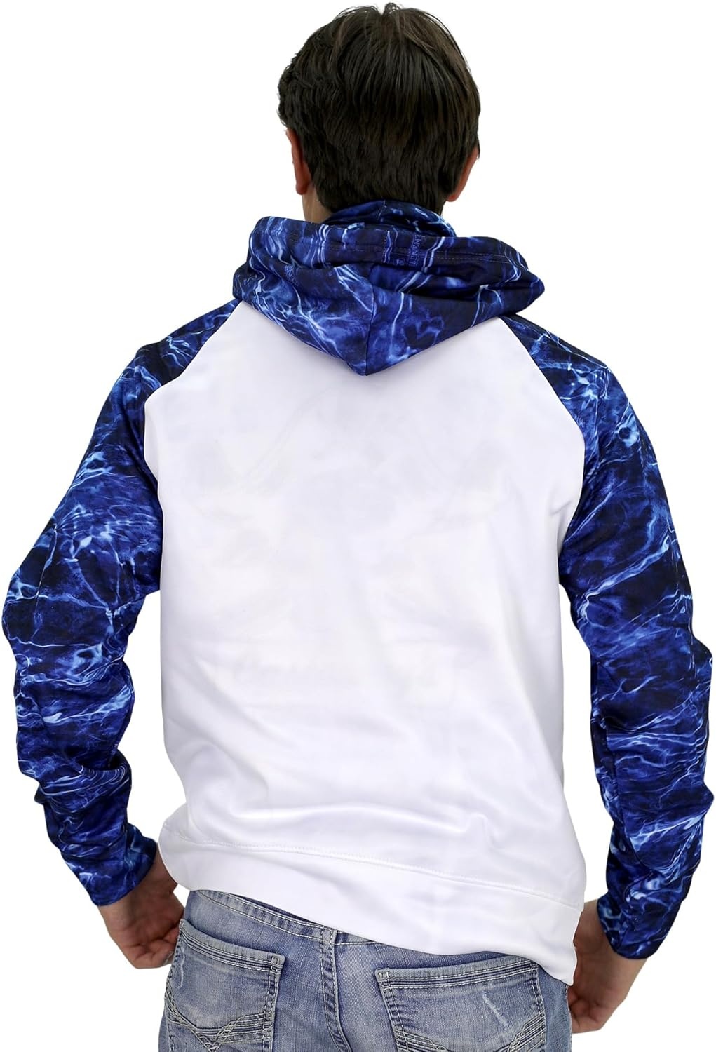 image:imageMossy Oak Mens Fishing Hoodie UV SPF Sun Protection Camo Fishing Sweatshirt with Face Mask GaiterBlue