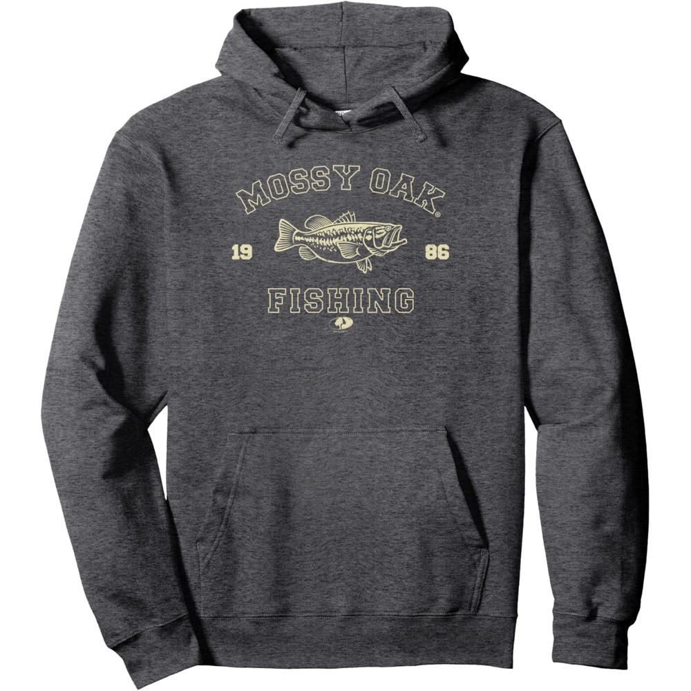 image:imageMossy Oak Fishing 1986 Built For The Bite Fish Logo Pullover HoodieDark Heather Grey