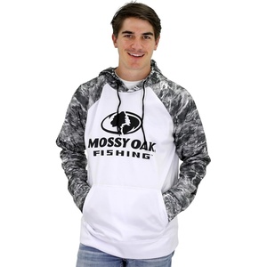 Mossy Oak Mens Fishing Hoodie, UV SPF Sun Protection Camo Fishing Sweatshirt with Face Mask Gaiter(Manta Grey)