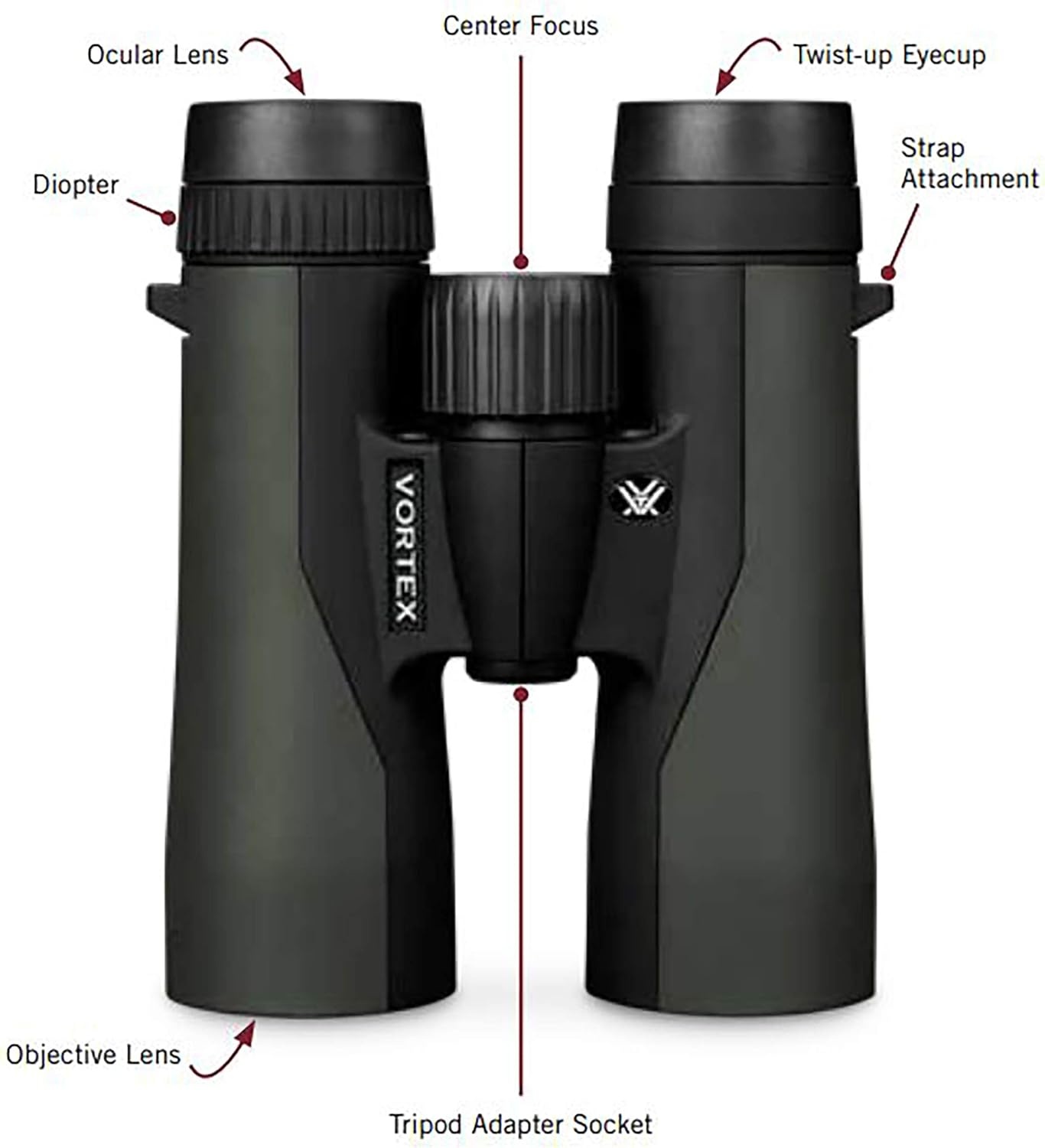 image:imageVortex Crossfire HD 10x42 Binoculars Mossy Oak Bottomland HD Optical System Tripod Adaptable Rubber Armor Waterproof Fogproof Shockproof Included GlassPak Unlimited Unconditional WarrantyGreen
