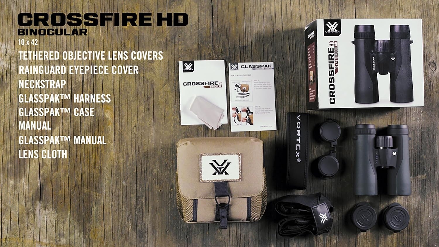 image:imageVortex Crossfire HD 10x42 Binoculars Mossy Oak Bottomland HD Optical System Tripod Adaptable Rubber Armor Waterproof Fogproof Shockproof Included GlassPak Unlimited Unconditional WarrantyGreen