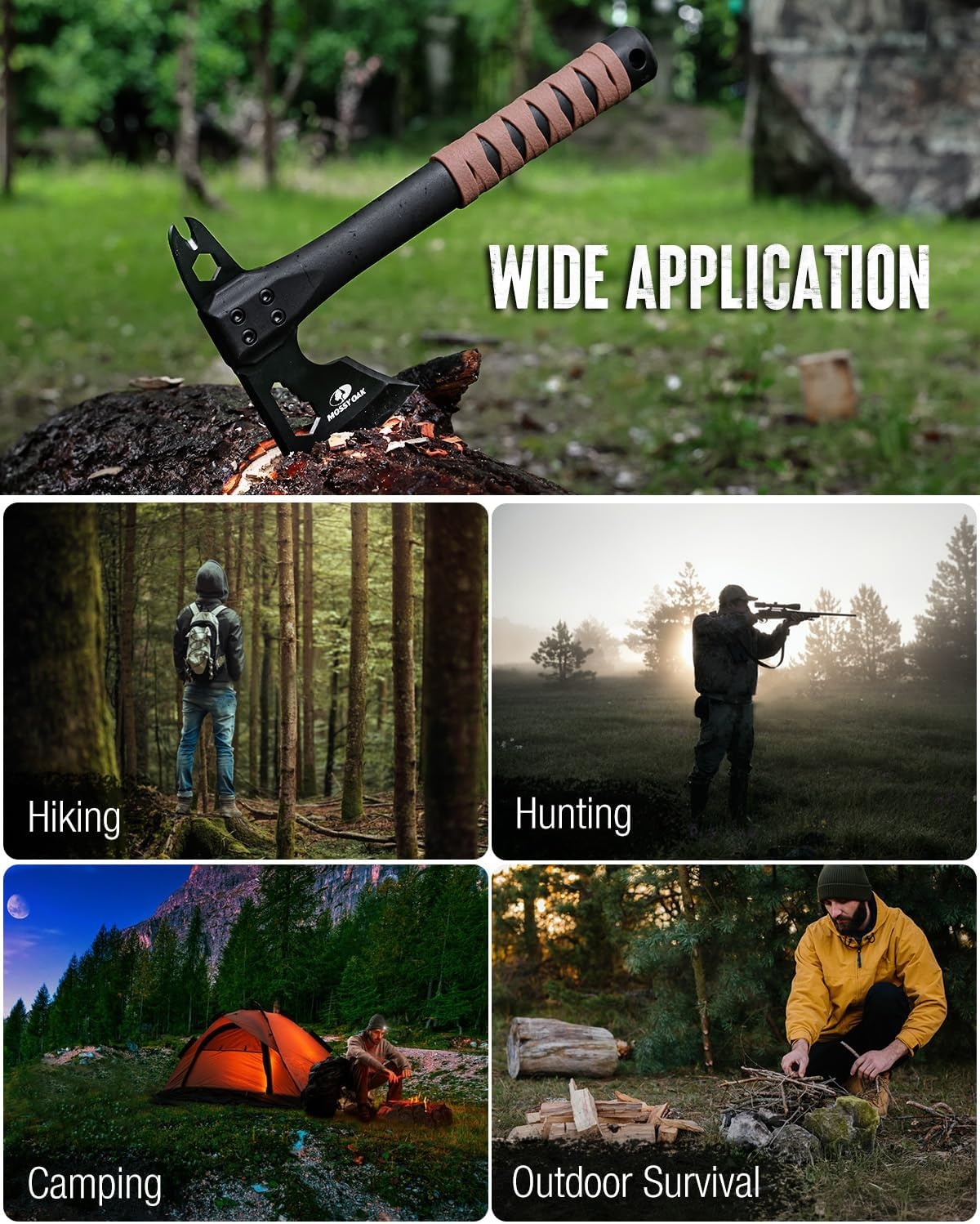 image:imageMOSSY OAK 12 Camping Axe and Survival Hatchet with Sheath Compact Outdoor Multitool Hatchet with Hex Wrench Slots NonSlip DualColor Handle Small Camping Gear for Hiking Chopping Hunting