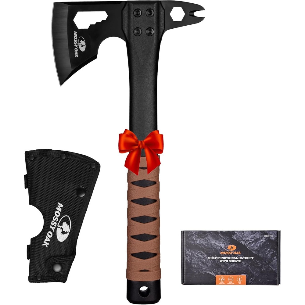 image:imageMOSSY OAK 12 Camping Axe and Survival Hatchet with Sheath Compact Outdoor Multitool Hatchet with Hex Wrench Slots NonSlip DualColor Handle Small Camping Gear for Hiking Chopping Hunting