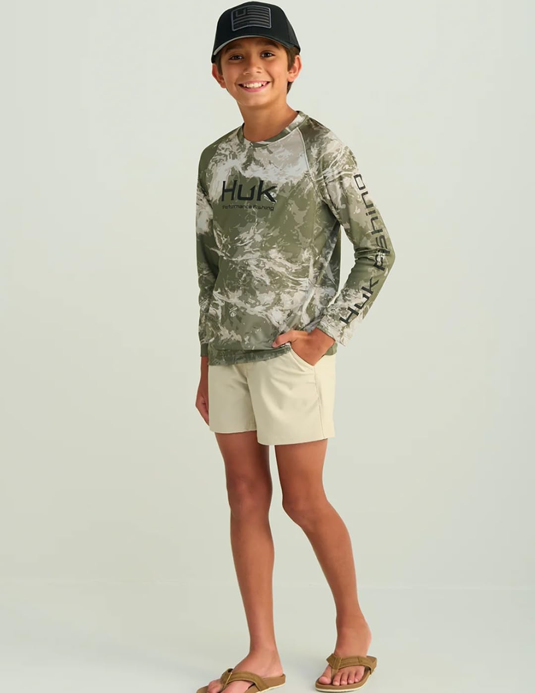 image:imageHUK Kids Pursuit Camo Crew Sleeve Shirt Performance Shirt for KidsMossy Oak Stormwater Freshwater