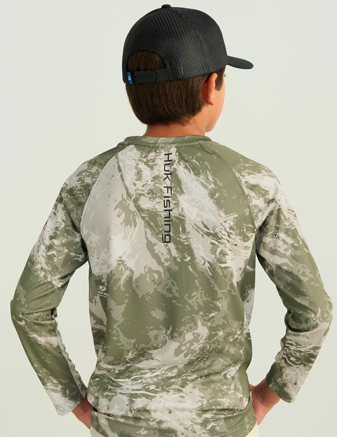 image:imageHUK Kids Pursuit Camo Crew Sleeve Shirt Performance Shirt for KidsMossy Oak Stormwater Freshwater