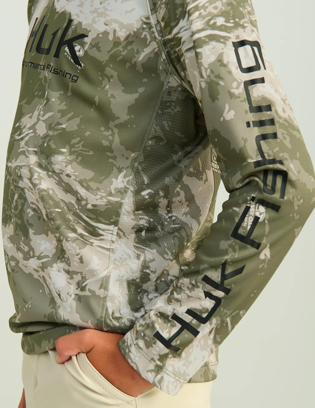 image:imageHUK Kids Pursuit Camo Crew Sleeve Shirt Performance Shirt for KidsMossy Oak Stormwater Freshwater