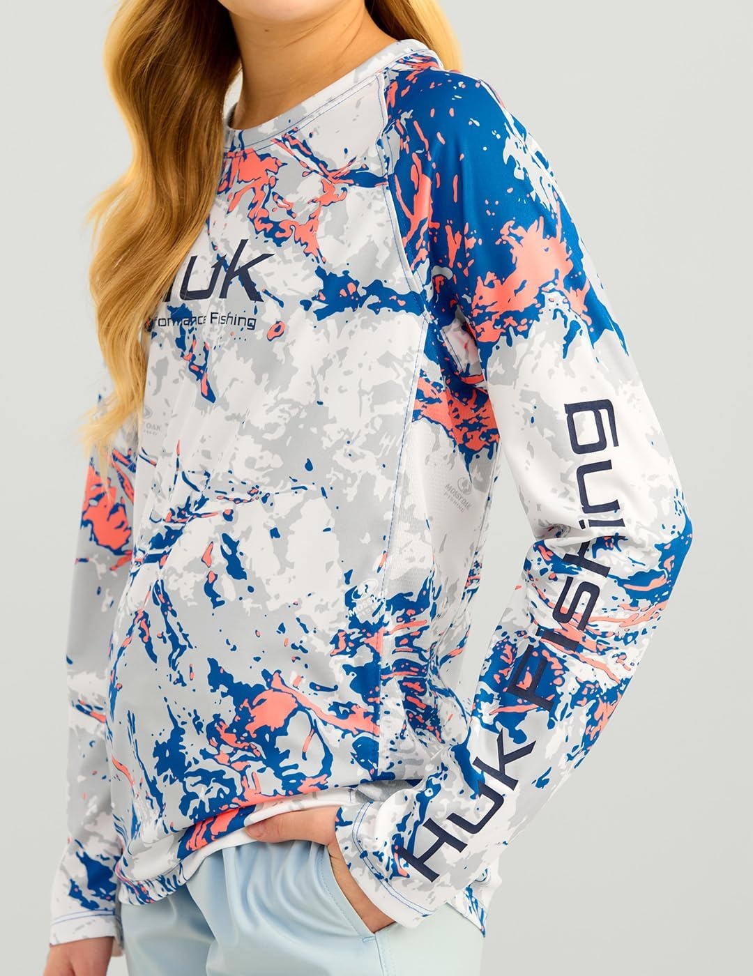 image:imageHUK Kids Pursuit Pattern Long Sleeve Shirt Fishing Shirt for KidsMossy Oak Ocean Blue