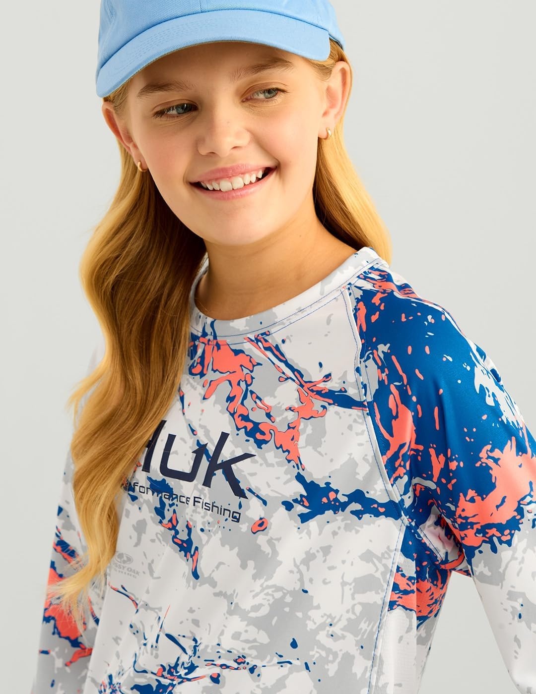 image:imageHUK Kids Pursuit Pattern Long Sleeve Shirt Fishing Shirt for KidsMossy Oak Ocean Blue