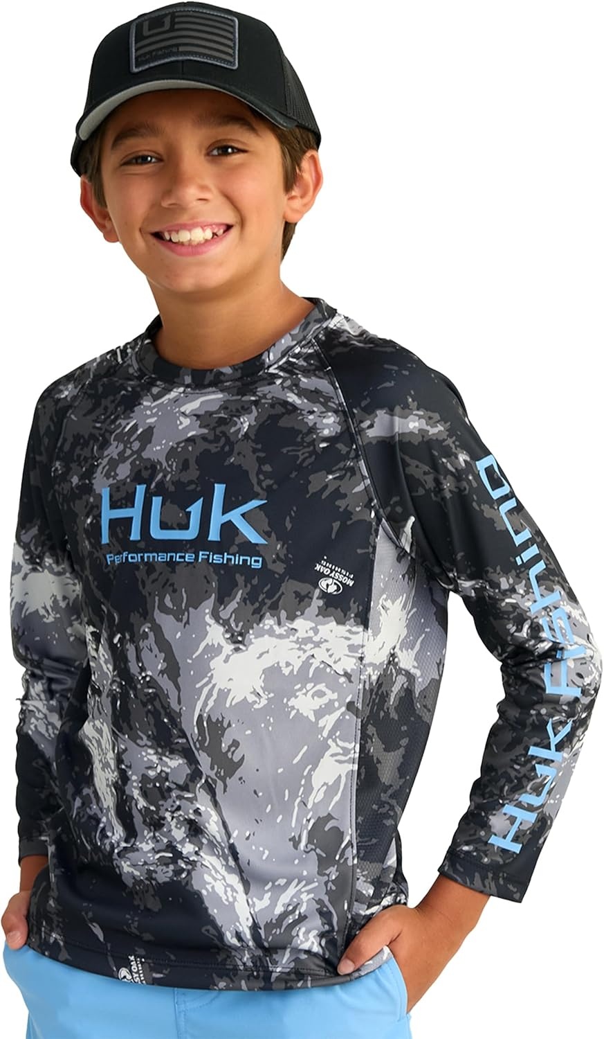 image:imageHUK Kids Pursuit Pattern Long Sleeve Shirt Fishing Shirt for KidsMossy Oak Stormwater Midnight