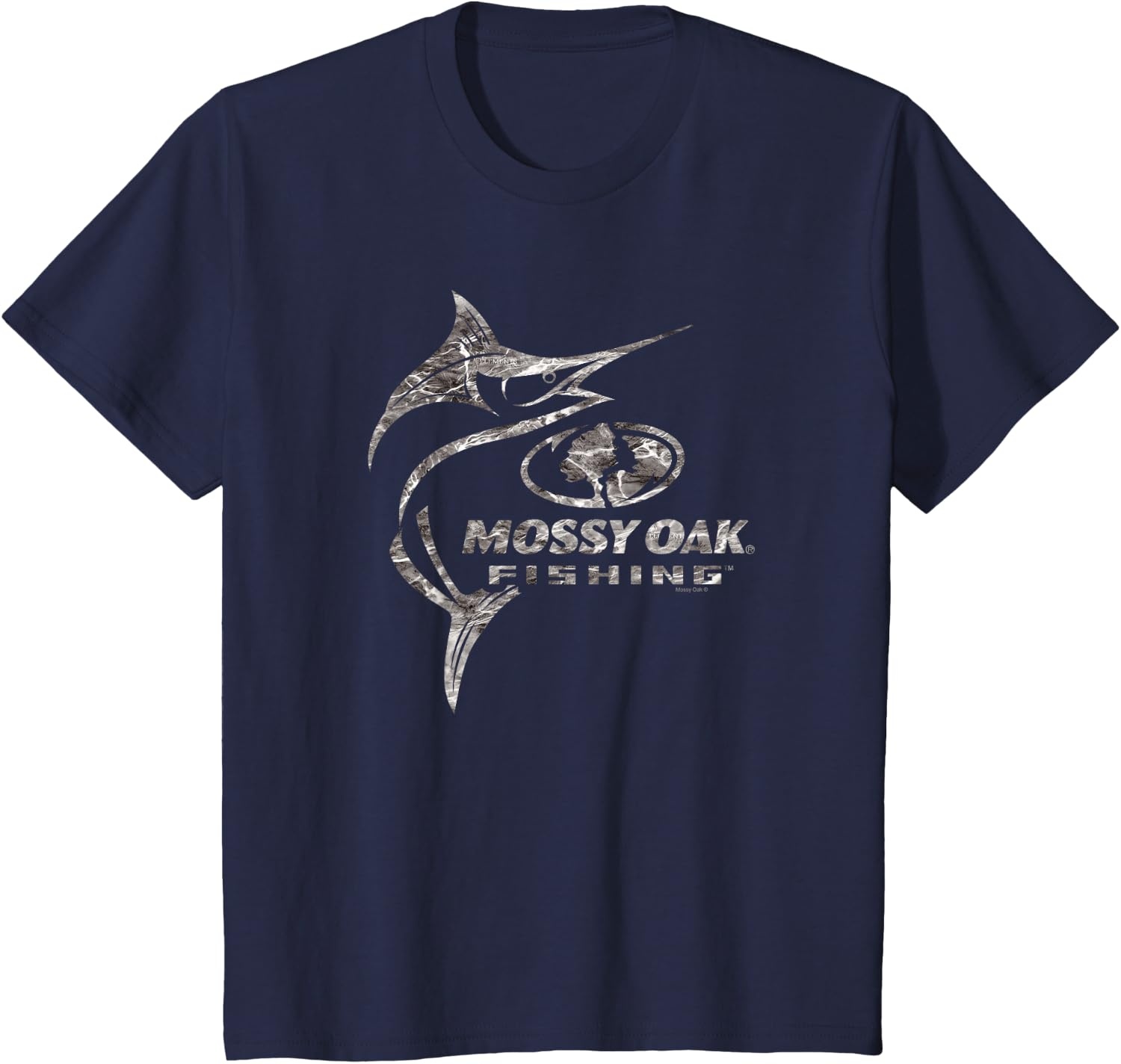 image:imageMossy Oak Fishing Marlin Target Ocean Outdoors Grey Logo TShirtNavy Blue