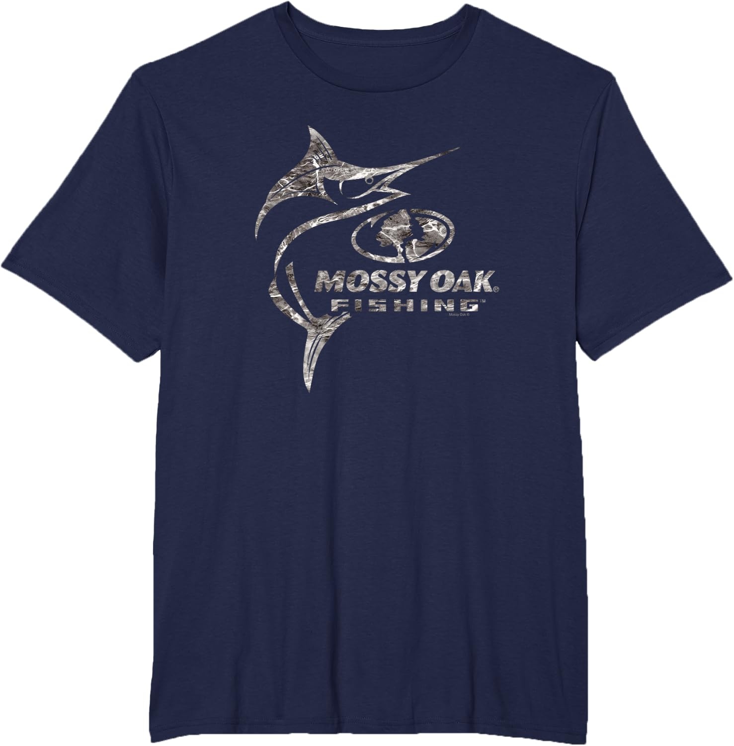 image:imageMossy Oak Fishing Marlin Target Ocean Outdoors Grey Logo TShirtNavy Blue
