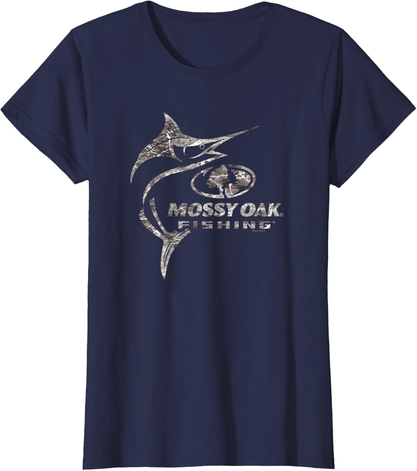 image:imageMossy Oak Fishing Marlin Target Ocean Outdoors Grey Logo TShirtNavy Blue