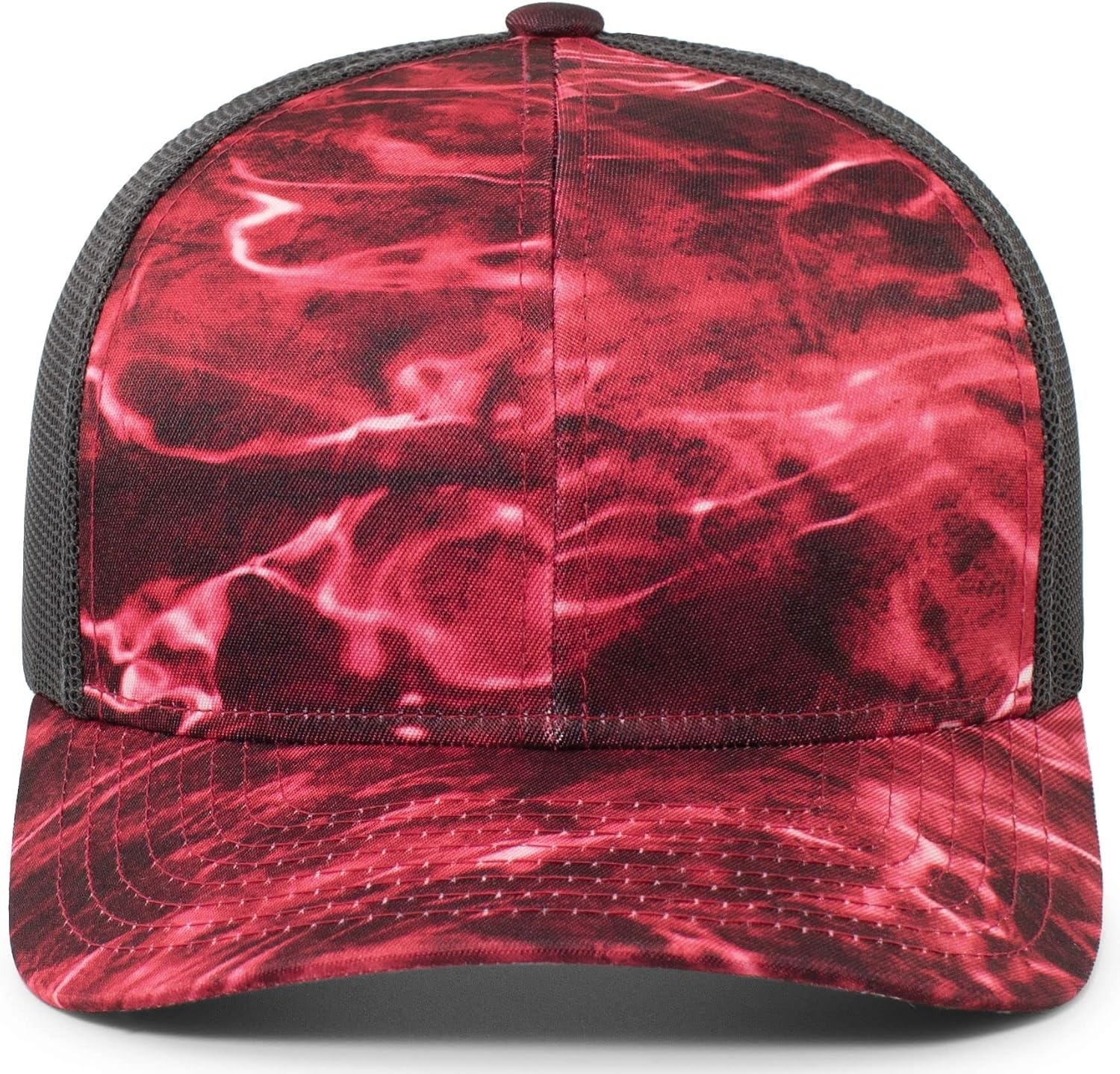 image:imagePacific Headwear Unisex Adult Agua Camo Snapback TruckerElements Agua CrimsonLt Charcoal
