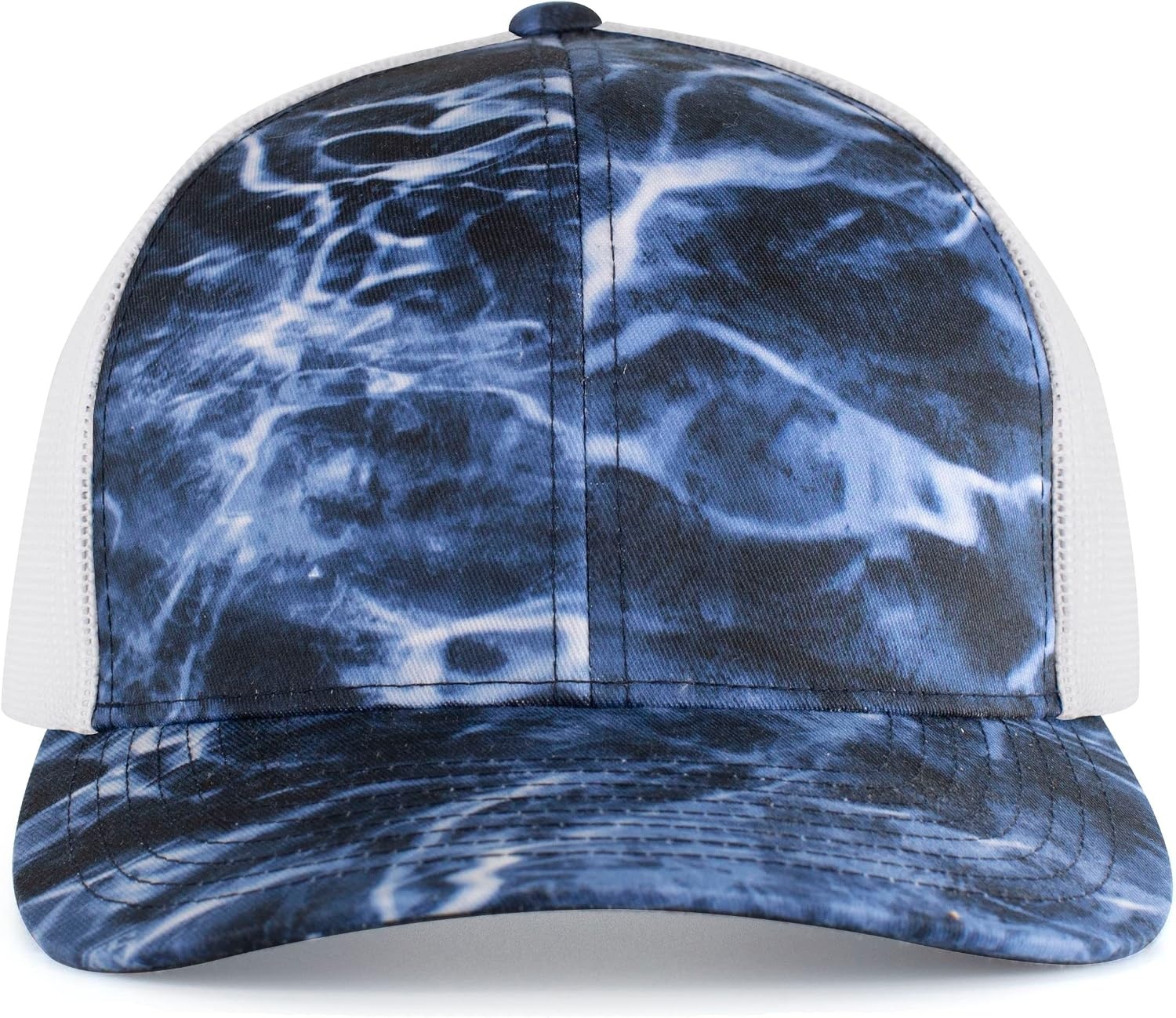 image:imagePacific Headwear Unisex Adult Agua Camo Snapback TruckerElements BluefinWhite