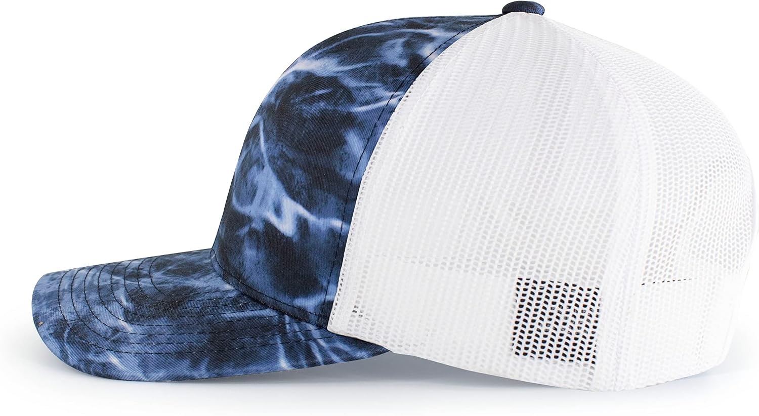 image:imagePacific Headwear Unisex Adult Agua Camo Snapback TruckerElements BluefinWhite