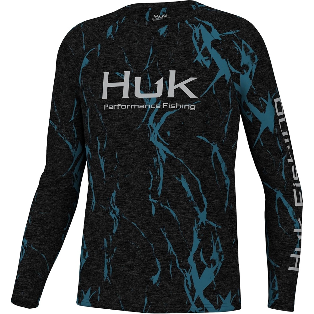 image:imageHUK Kids Pursuit Pattern Long Sleeve Shirt Fishing Shirt for KidsKelp Wash Heather Black
