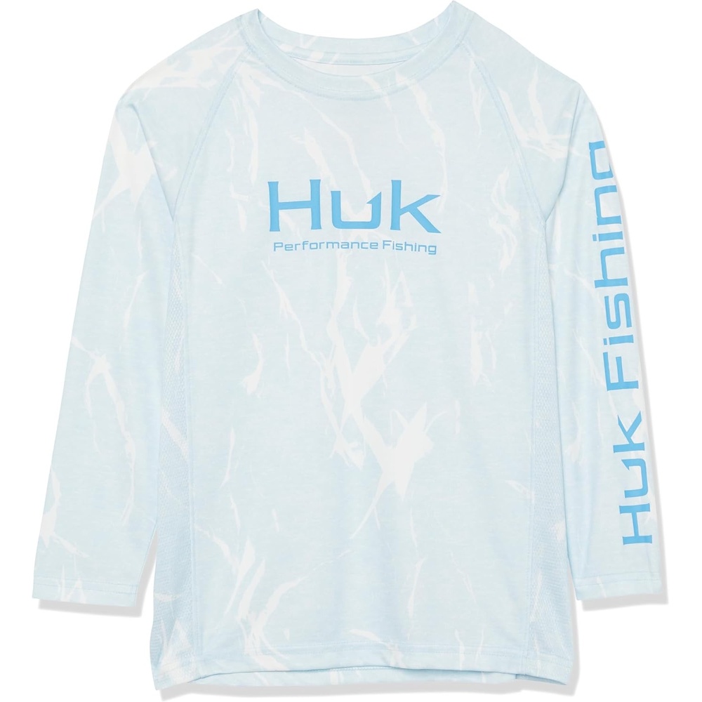 image:imageHUK Kids Pursuit Pattern Long Sleeve Shirt Fishing Shirt for KidsKelp Wash Heather Crystal Blue