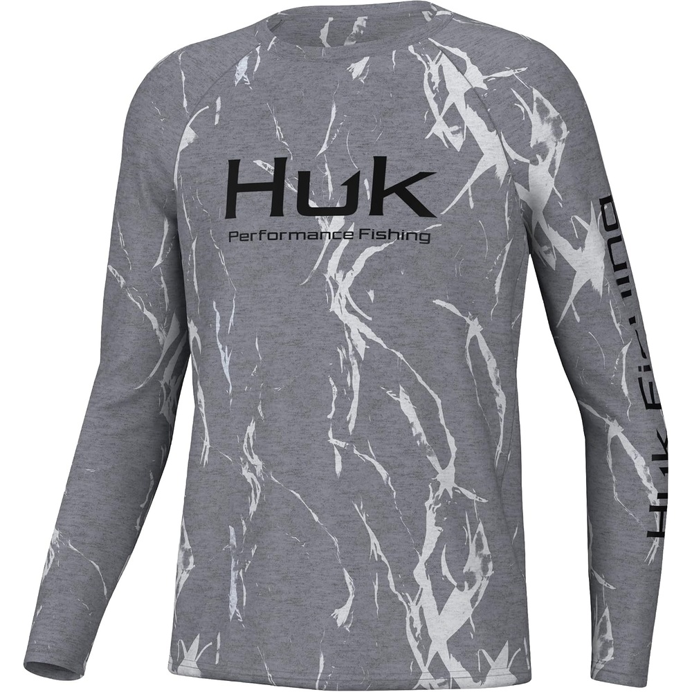image:imageHUK Kids Pursuit Pattern Long Sleeve Shirt Fishing Shirt for KidsKelp Wash Heather Volcanic Ash