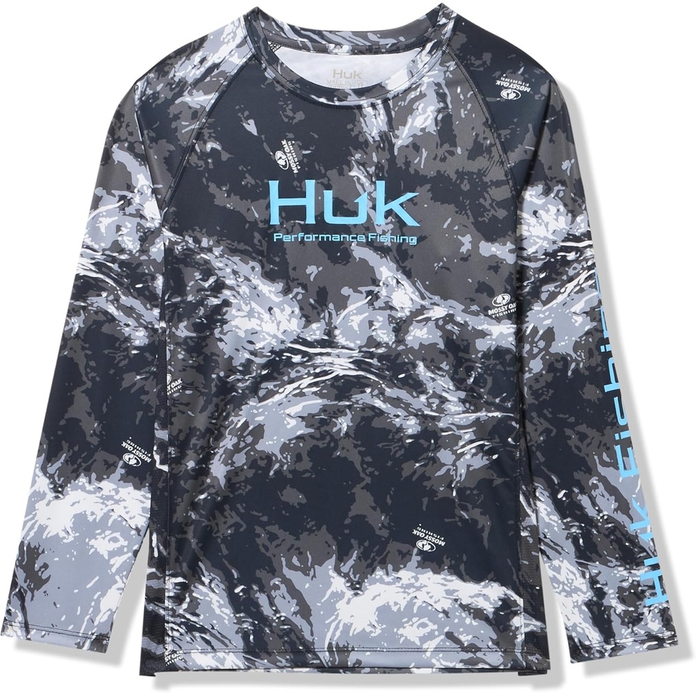 image:imageHUK Kids Pursuit Pattern Long Sleeve Shirt Fishing Shirt for KidsMossy Oak Stormwater Midnight
