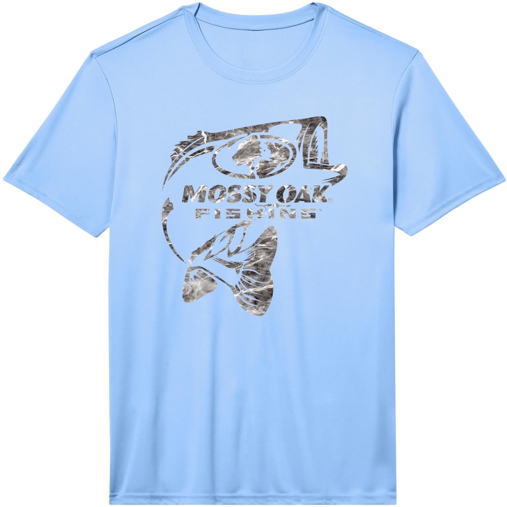 image:imageMossy Oak Fishing Bass Open Water Classic Grey Logo Performance TShirtLight Blue