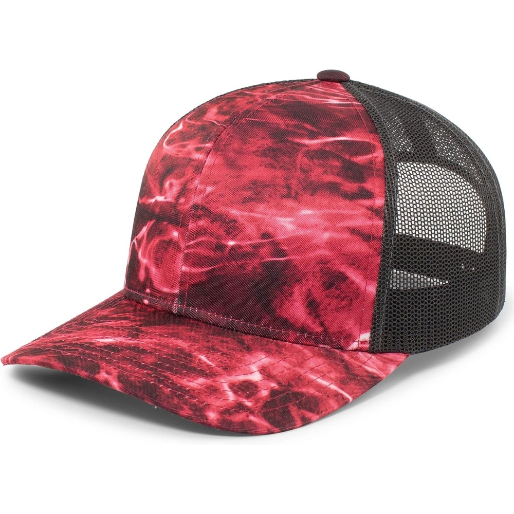 image:imagePacific Headwear Unisex Adult Agua Camo Snapback TruckerElements Agua CrimsonLt Charcoal