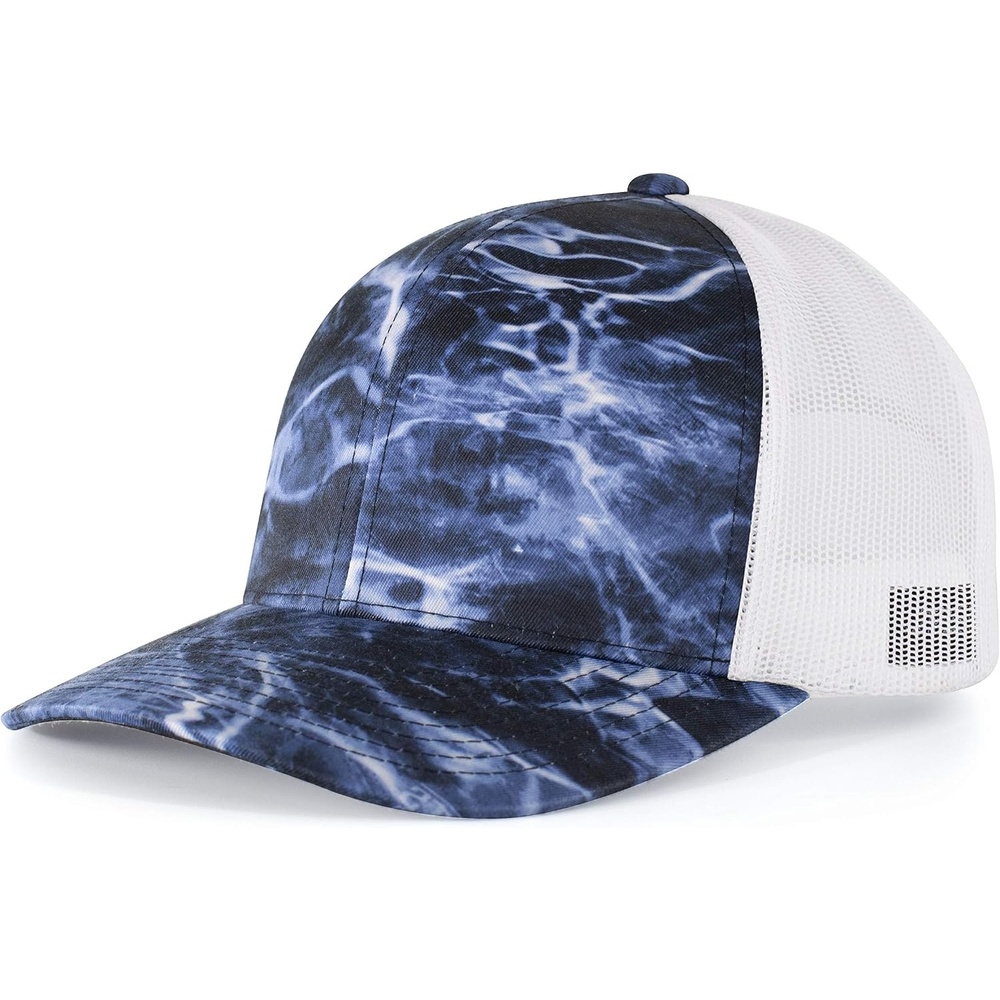 image:imagePacific Headwear Unisex Adult Agua Camo Snapback TruckerElements BluefinWhite