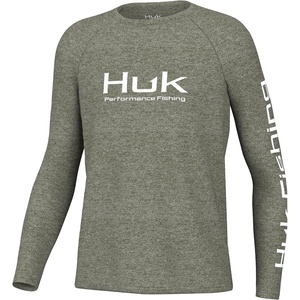 HUK Kids Pursuit Pattern Long Sleeve Shirt, Fishing Shirt for Kids(Heather Moss)