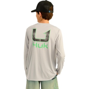 HUK Kids Pursuit Pattern Long Sleeve Shirt, Fishing Shirt for Kids(Huk Fill – Harbor Mist)