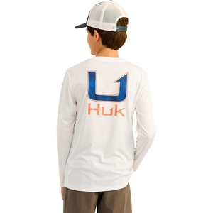 HUK Kids Pursuit Pattern Long Sleeve Shirt, Fishing Shirt for Kids(Huk Fill – White)